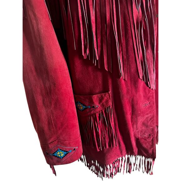 Lew Magram Suede Fringe JCK Women’s 1X Red Western Boho Embroidered Leather Coat - Picture 6 of 12